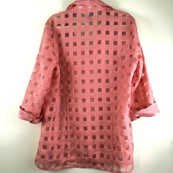 John Mark Coral Pink Button Front Linen Blend Top - Picture 8 of 9